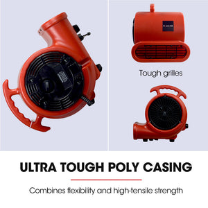 3-Speed Carpet Dryer Air Mover Blower Fan | 700CFM, Sealed Copper Motor, Poly Housing