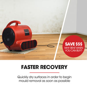 3-Speed Carpet Dryer Air Mover Blower Fan | 700CFM, Sealed Copper Motor, Poly Housing