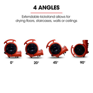 3-Speed Carpet Dryer Air Mover Blower Fan | 700CFM, Sealed Copper Motor, Poly Housing