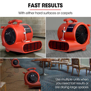 3-Speed Carpet Dryer Air Mover Blower Fan | 1300CFM, Sealed Copper Motor, Poly Housing
