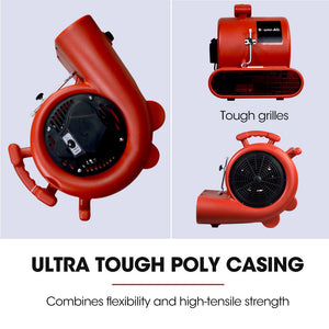 3-Speed Carpet Dryer Air Mover Blower Fan | 1300CFM, Sealed Copper Motor, Poly Housing