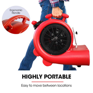 3-Speed Carpet Dryer Air Mover Blower Fan | 1300CFM, Sealed Copper Motor, Poly Housing
