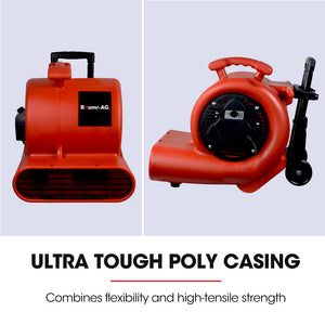 3-Speed Carpet Dryer Air Mover Blower Fan | 1400CFM, Sealed Copper Motor, Poly Housing - Telescopic Handle and Wheels