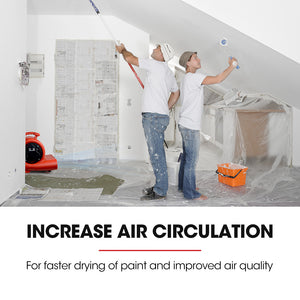 3-Speed Carpet Dryer Air Mover Blower Fan | 1400CFM, Sealed Copper Motor, Poly Housing - Telescopic Handle and Wheels