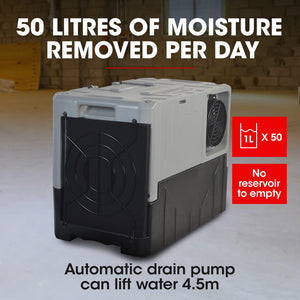 50L/day Commercial Air Dehumidifier for Mould | Portable, Stackable, LCD Display, Wheels