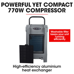90L/day Commercial Air Dehumidifier for Mould | Portable, Stackable, LCD Display, Wheels