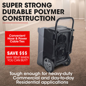 90L/day Commercial Air Dehumidifier for Mould | Portable, Stackable, LCD Display, Wheels