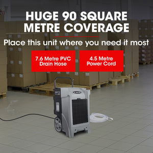 90L/day Commercial Air Dehumidifier for Mould | Portable, Stackable, LCD Display, Wheels