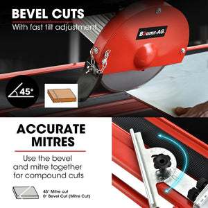 800W Electric Tile Saw Cutter with 200mm (8") Blade | 720mm Cutting Length | Side Extension Table