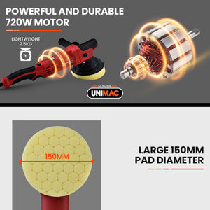 Electric Car Polisher Buffer | Dual Action Orbital Polishing Sanding Waxer Sander Machine | 720W Power | UNIMAC Brand
