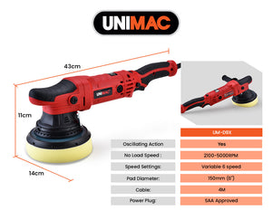 Electric Car Polisher Buffer | Dual Action Orbital Polishing Sanding Waxer Sander Machine | 720W Power | UNIMAC Brand