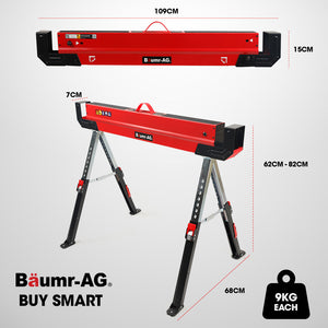 BAUMR-AG 2 x Steel Saw Horse | Folding Height Adjustable Sawhorse | 1180kg Capacity | 2x4 Support Arms