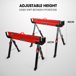 BAUMR-AG 2 x Steel Saw Horse | Folding Height Adjustable Sawhorse | 1180kg Capacity | 2x4 Support Arms