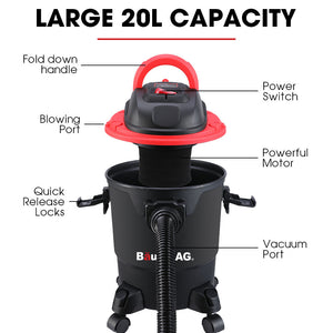 Wet and Dry Vacuum Cleaner 20L 1200W with Blower | Car Workshop Carpet