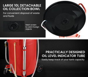 80L Mobile Waste Oil Drainer Tank with Telescopic Pneumatic Extractor Probes for Workshop