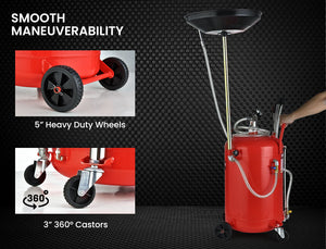 80L Mobile Waste Oil Drainer Tank with Telescopic Pneumatic Extractor Probes for Workshop