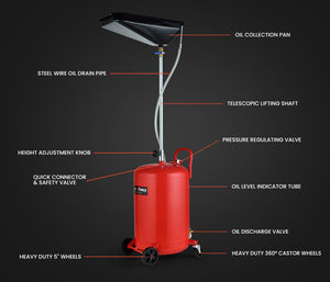 80L Mobile Waste Oil Drainer with Telescopic Design and Air Compressor Fitting for Workshop