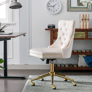 Beige Velvet Home Office Chair