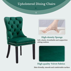 Set of 2 Velvet Dining Chairs | Green Color