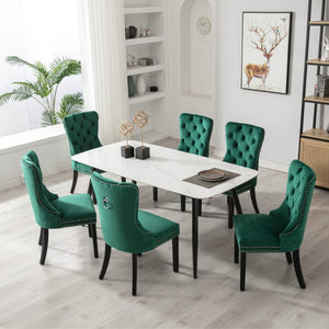 Set of 2 Velvet Dining Chairs | Green Color
