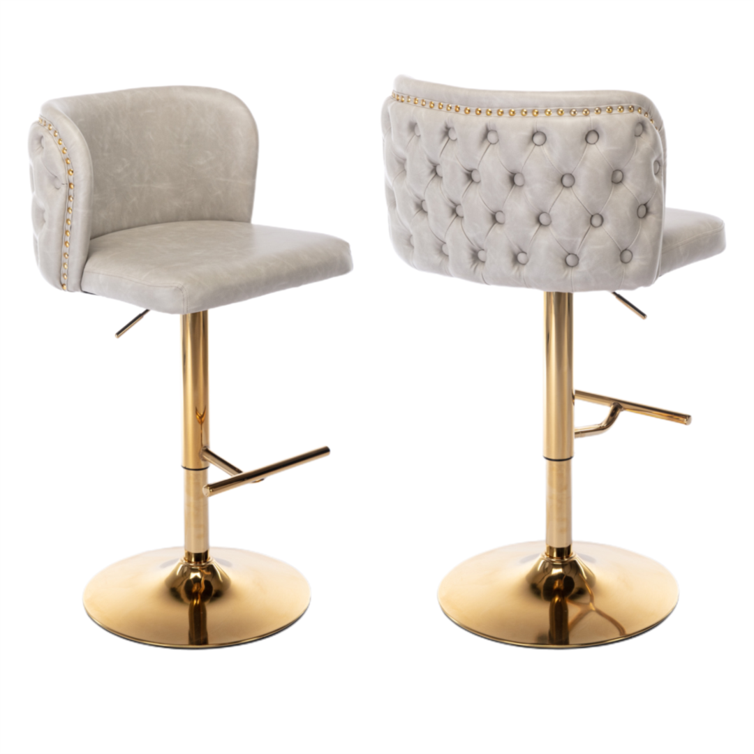 Set of 2 Faux Leather Bar Stools with Golden Base - Beige