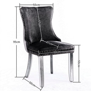 Set of 2 Velvet Upholstered Dining Chairs | Tufted Wingback Side Chair with Studs Trim | Solid Wood Legs for Kitchen