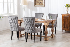 Set of 2 Velvet Upholstered Dining Chairs | Tufted Wingback Side Chair with Studs Trim | Solid Wood Legs for Kitchen