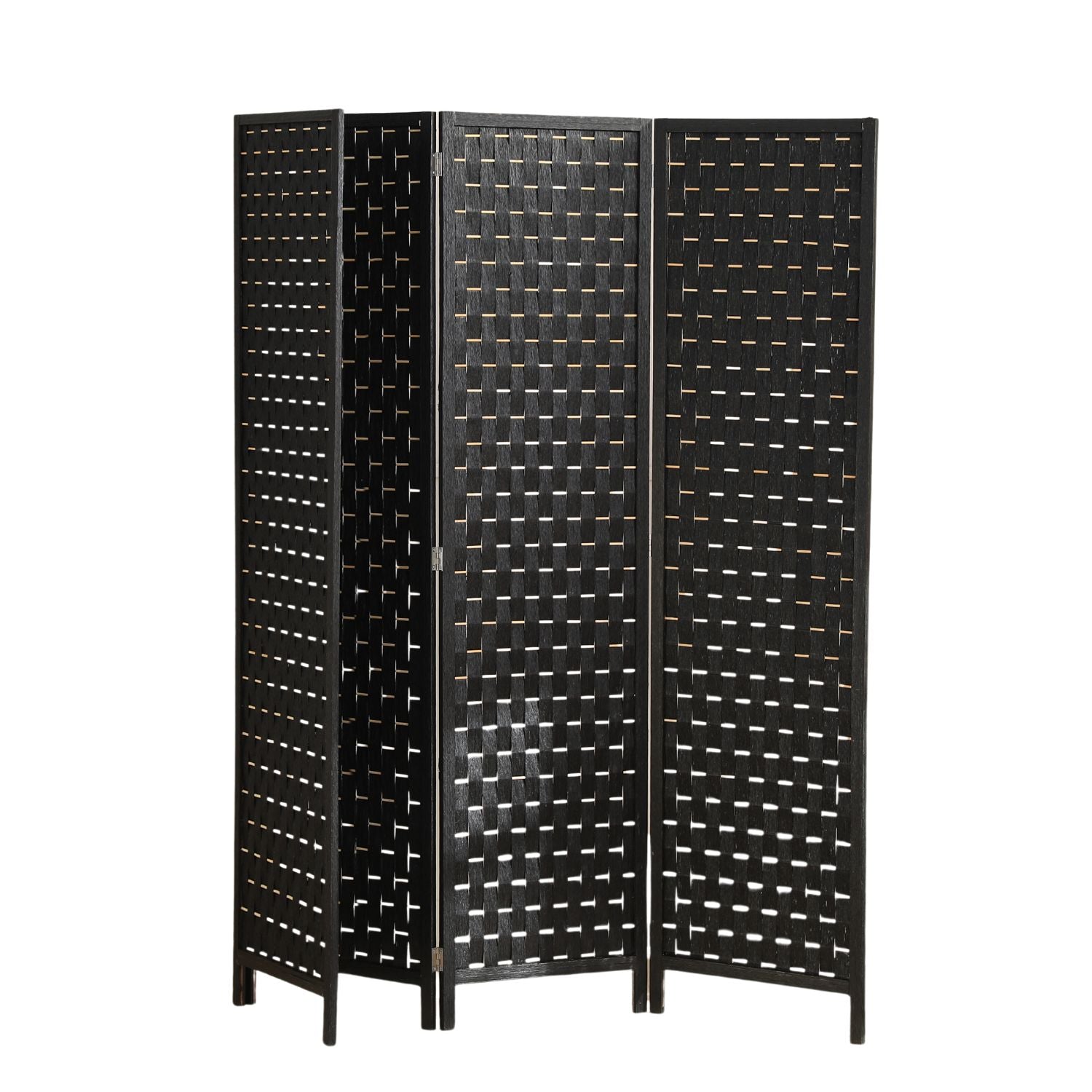 EKKIO 4-Panel Pine Wood Room Divider - Black | Functional and Decorative (EK-RD-100-SD)