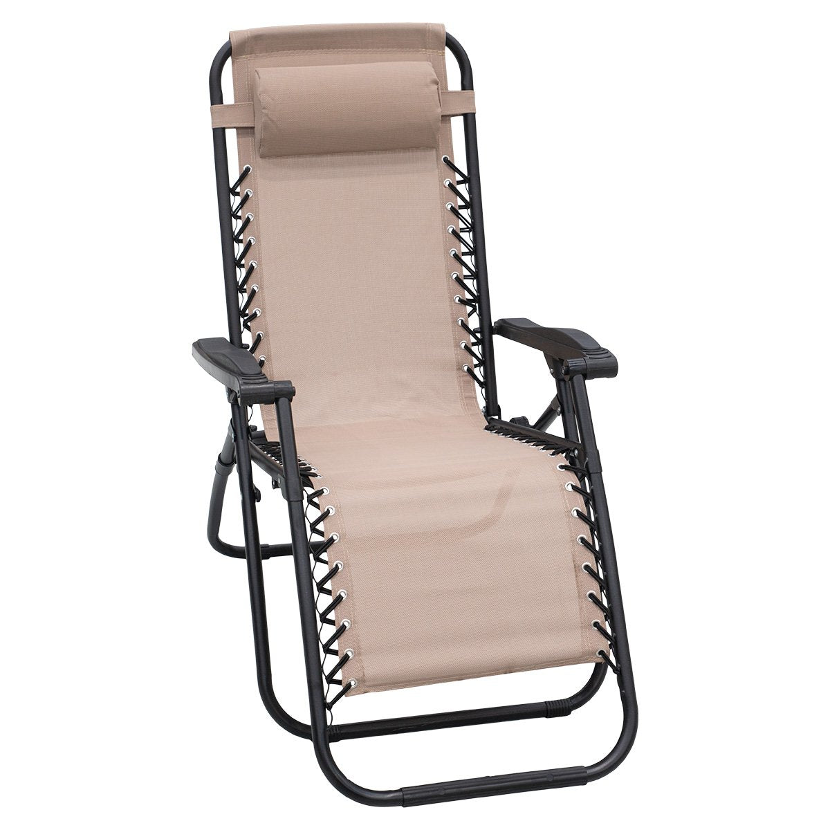Wallaroo Zero Gravity Reclining Deck Lounge Sun Beach Chair for Outdoor Folding Camping (Beige)