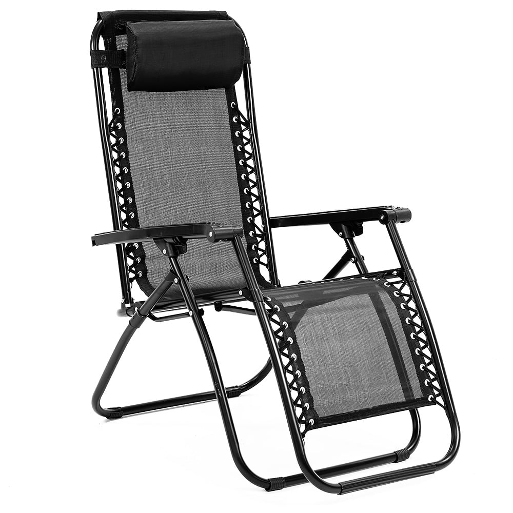 Wallaroo Zero Gravity Reclining Deck Lounge Sun Beach Chair for Outdoor Folding Camping (Black)