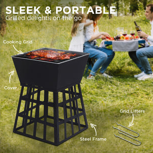 Outdoor Fire Pit for BBQ, Grilling, Cooking, Camping | Portable Brazier with Reversible Stand for Backyard | Brand: Wallaroo