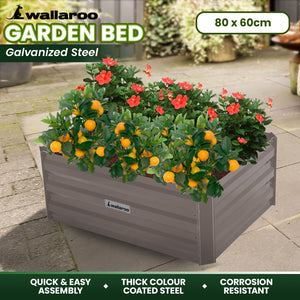 Wallaroo Garden Bed | Dimensions: 80 x 60 x 30cm | Made of Galvanized Steel | Color: Grey