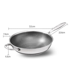 32cm Stainless Steel Non-Stick Stir Fry Cooking Kitchen Honeycomb Wok Pan with Lid