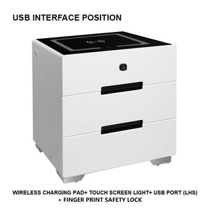 Smart Bedside Tables Finger Print Lock Side 3 Drawers Wireless Charging USB Nightstand LED AU