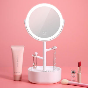 Ecoco Smart LED Light Cosmetic Makeup Mirror USB Touch Screen Home Desk Vanity 360° Pink - The Hippie House