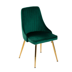 Set of 2 Green Velvet Dining Chairs Art Deco Design with Gold Metal Legs by Viva Forever