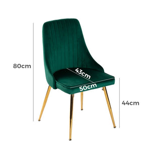Set of 2 Green Velvet Dining Chairs Art Deco Design with Gold Metal Legs by Viva Forever