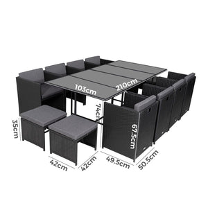 Bali 13PC Outdoor Dining Set - Black