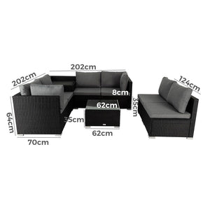 8PCS Outdoor Furniture Modular Lounge Sofa Lizard – Black