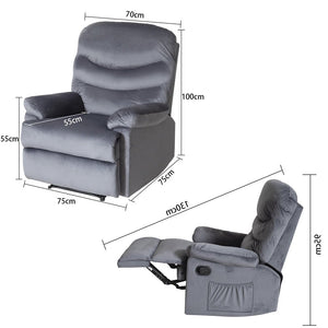 Wide Manual Single Recliner Sofa – Velvet Grey - The Hippie House