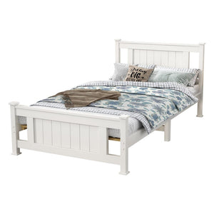 Single Solid Pine Timber Bed Frame - White | Simple and Sturdy Design
