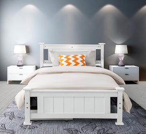 Single Solid Pine Timber Bed Frame - White | Simple and Sturdy Design