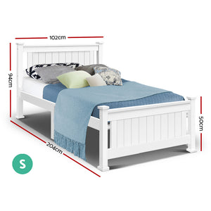 Single Solid Pine Timber Bed Frame - White | Simple and Sturdy Design