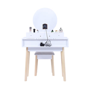 Dressing Vanity Table Stool Set | LED Lighted Mirror, Elegant White