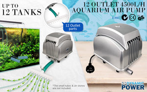 Dynamic Power Aquarium Air Pump Oxygen Hydroponic 12 Outlet 4500L/H 65W