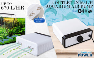 Dynamic Power White Aquarium Air Pump | Oxygen Hydroponic (4 Outlet, 670L/H, 8W)