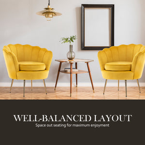 La Bella Shell Scallop Yellow Armchair Accent Chair Velvet + Round Ottoman Footstool
