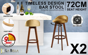 La Bella 2 Set 72cm Coffee Brown Wooden Bar Stool Leila Leather