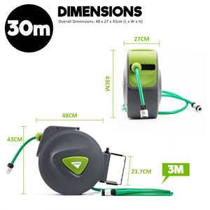 Dynamic Power Garden Water Hose 30M Retractable Rewind Reel + Brass Gun - The Hippie House