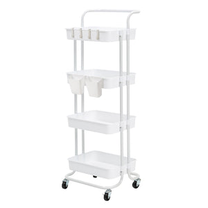 Kandoka 4 Tier White Trolley Cart Storage Utility Rack Organiser Swivel Kitchen